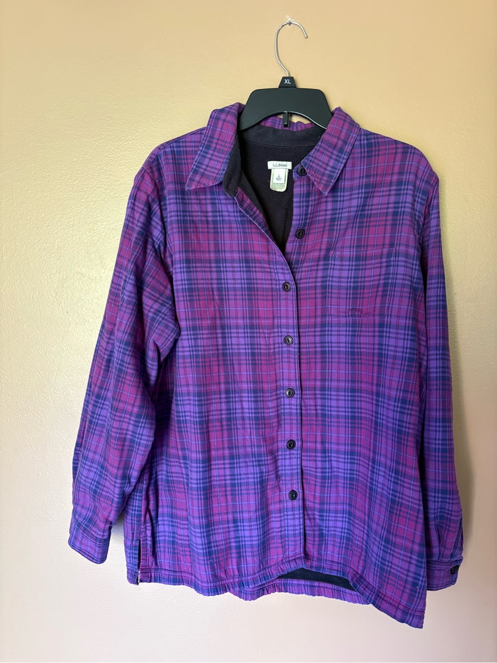Vintage L.L. Bean Purple Plaid fleece lined Button-Up shacket